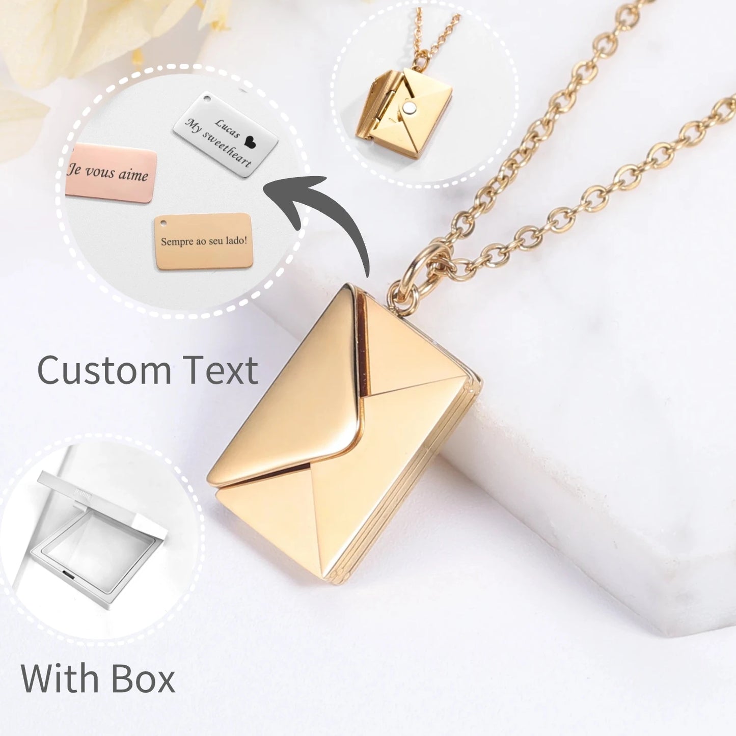 Love Letter Envelope Pendant Necklace Customized Stainless Steel