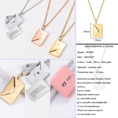 Love Letter Envelope Pendant Necklace Customized Stainless Steel