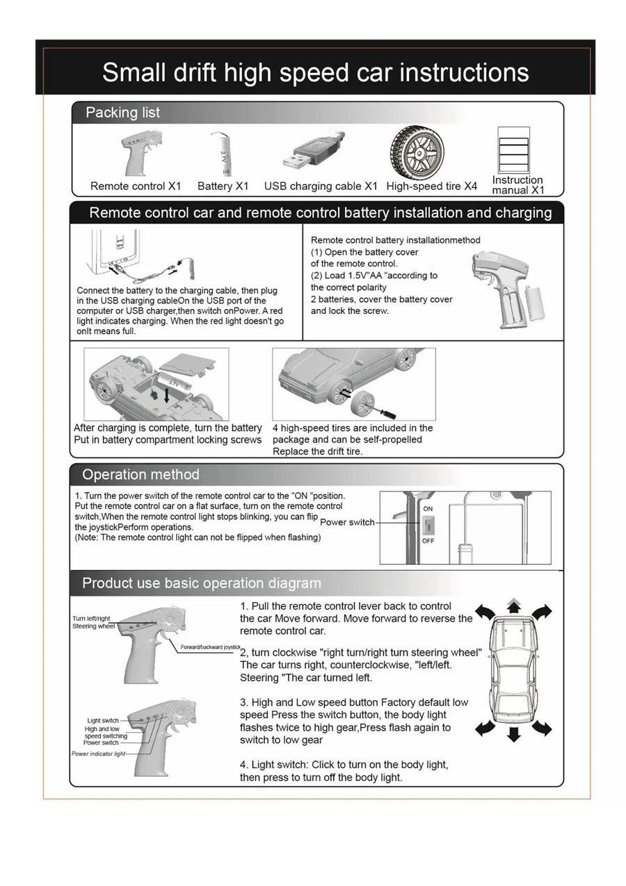New 4WD Remote Control Drift Car Full Size 1:24 Mini Remote Control Racing Car Model 2.4G Radio High Speed RC Car Boy Toy Gift
