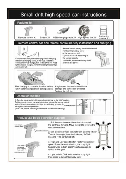 New 4WD Remote Control Drift Car Full Size 1:24 Mini Remote Control Racing Car Model 2.4G Radio High Speed RC Car Boy Toy Gift